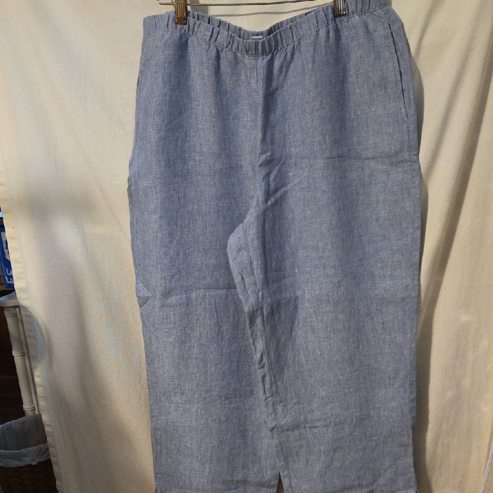 JJill Love Linen Ankle Pants Light Heather Blue Size Medium Wide Leg